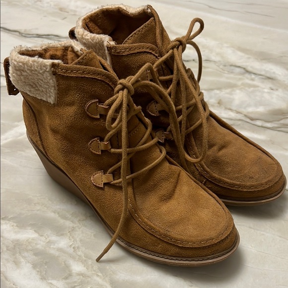 Women's Tan Faux Suede, Faux Fur Ankle Booties - Picture 1 of 12